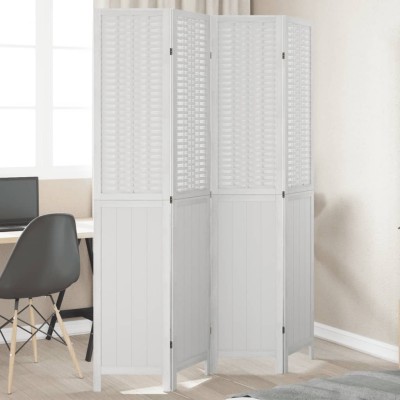 Biombo separador de 4 paneles madera maciza Paulownia blanco