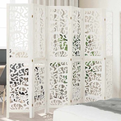 Biombo separador de 6 paneles madera maciza Paulownia blanco