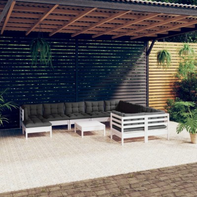 Muebles de jardín 11 pzas cojines blanco madera de pino