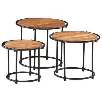Mesas apilables 3 piezas madera maciza de acacia