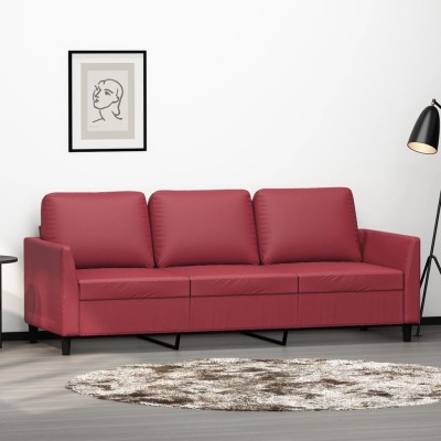 Sofá de 3 plazas de cuero sintético rojo vino 180 cm