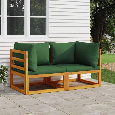 Sofás modulares esquina 2 uds madera acacia con cojines verde