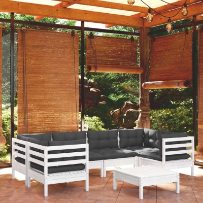 Muebles de jardín 7 pzas con cojines blanco madera de pino