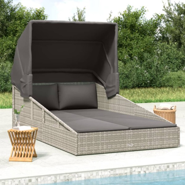 Tumbona con toldo plegable ratán sintético gris 200x114x128 cm