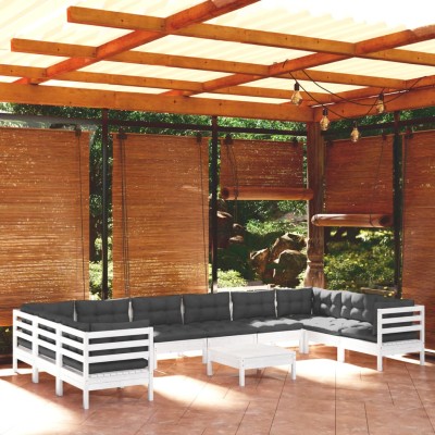 Muebles de jardín 11 pzas con cojines blanco madera de pino