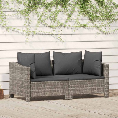 Set de muebles de jardín 2 pzas cojines ratán sintético gris