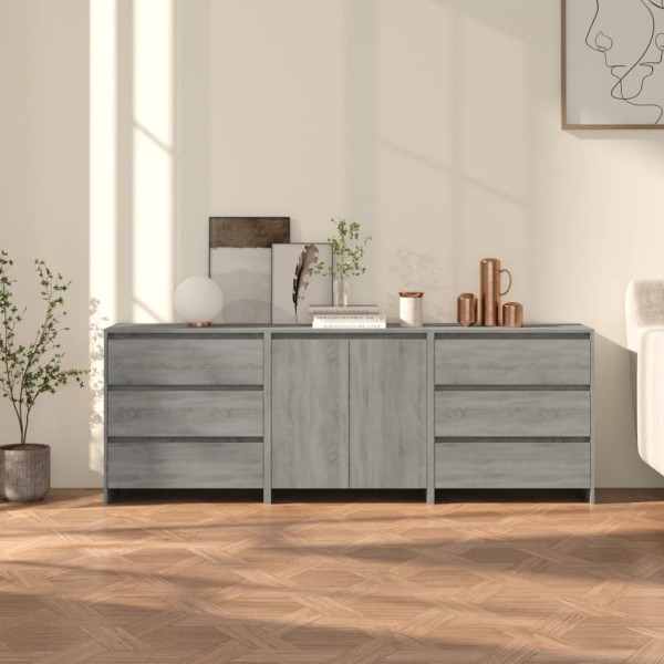Aparador de 3 piezas madera manufacturada gris Sonoma