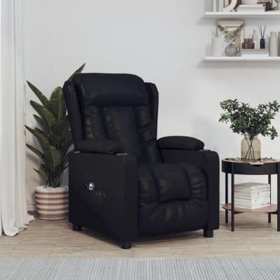Sillón reclinable eléctrico de cuero sintético negro