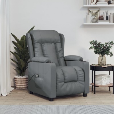 Sillón reclinable eléctrico de cuero sintético gris