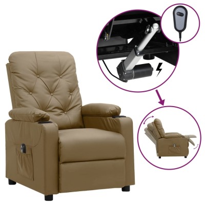 Sillón reclinable eléctrico de cuero sintético color capuchino