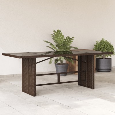 Mesa de jardín superficie vidrio ratán PE marrón 190x80x75 cm