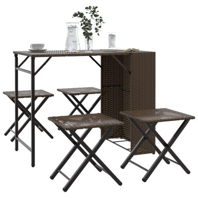 Juego de comedor de jardín plegable 5 piezas ratán PE marrón