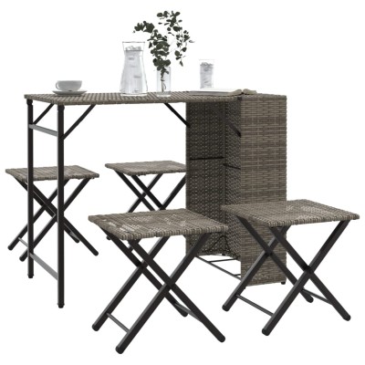 Juego de comedor de jardín plegable 5 piezas ratán PE gris