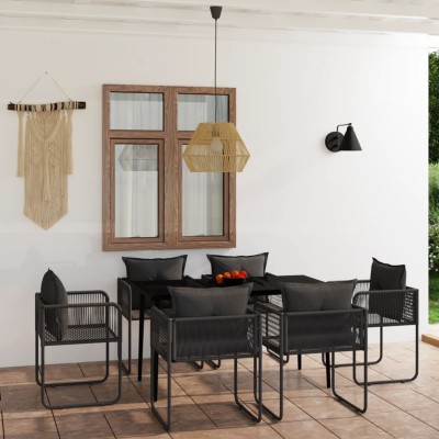 Juego de comedor de jardín 7 piezas negro