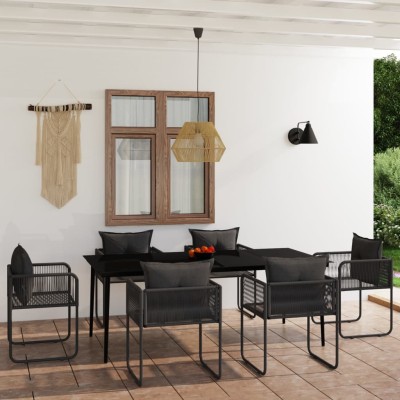 Juego de comedor para jardín 7 piezas negro