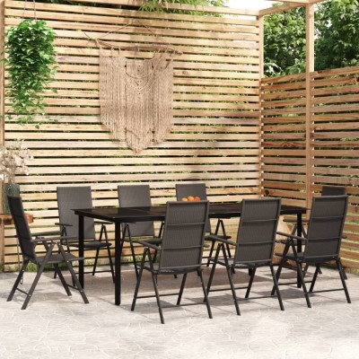 Juego de comedor para jardín 9 piezas negro