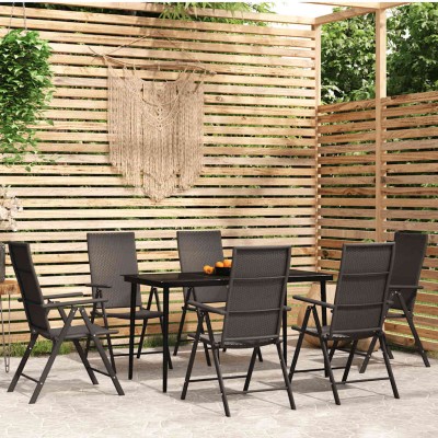 Juego de comedor para jardín 7 piezas negro