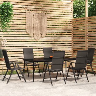 Juego de comedor para jardín 7 piezas negro