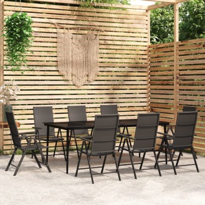 Juego de comedor para jardín 9 piezas negro
