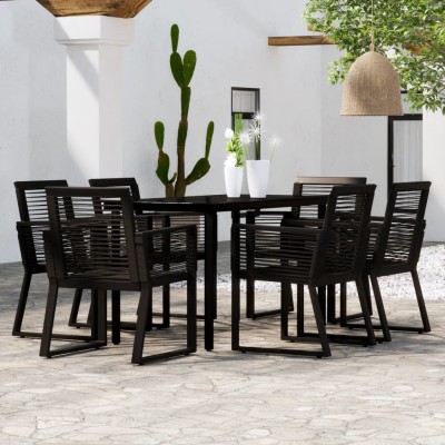 Juego de comedor para jardín 7 piezas negro