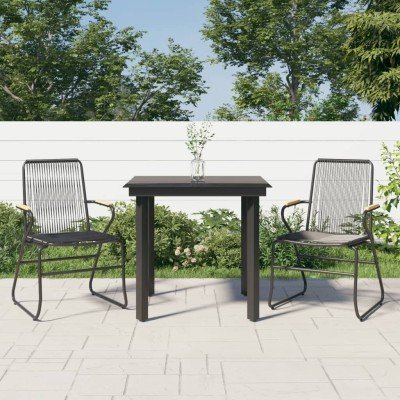 Juego de comedor de jardín 3 piezas ratán PVC negro