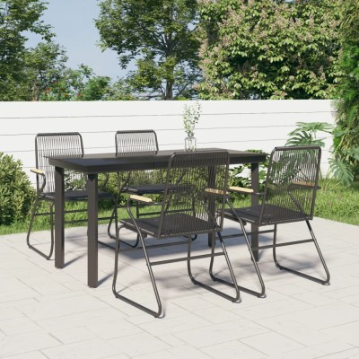 Juego de comedor de jardín 5 piezas ratán PVC negro