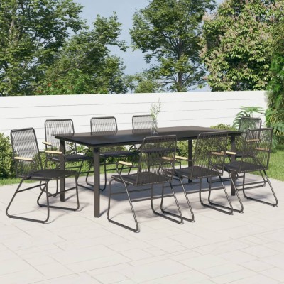 Juego de comedor de jardín 9 piezas ratán PVC negro