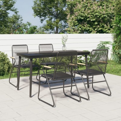 Juego de comedor de jardín 5 piezas ratán PVC negro