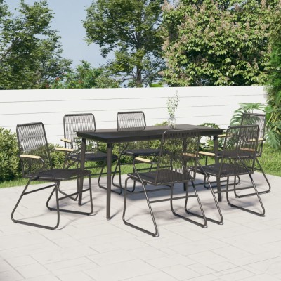 Juego de comedor de jardín 7 piezas ratán PVC negro