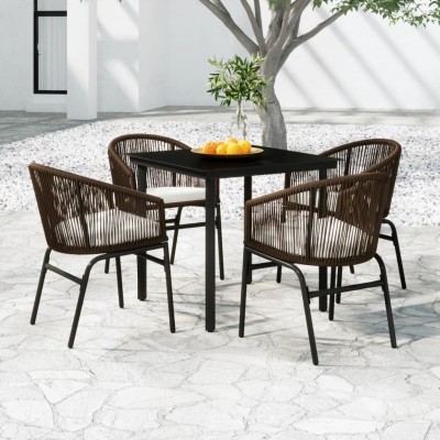 Juego de comedor de jardín 5 piezas con cojines marrón