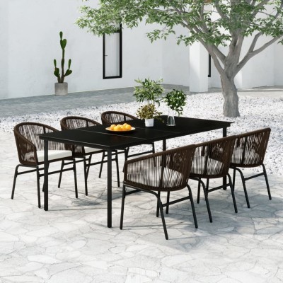 Juego de comedor de jardín 7 piezas marrón