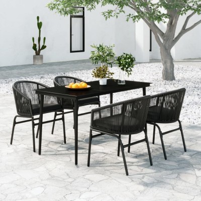 Juego de comedor para jardín 5 piezas negro