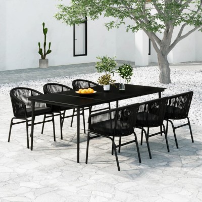 Juego de comedor para jardín 7 piezas negro