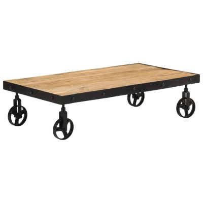 Mesa de centro con ruedas madera maciza de mango 100x55x26 cm