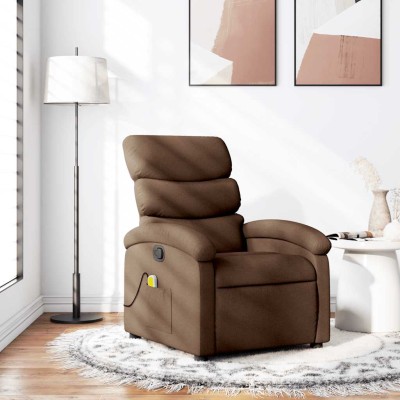 Sillón reclinable con masaje de tela marrón
