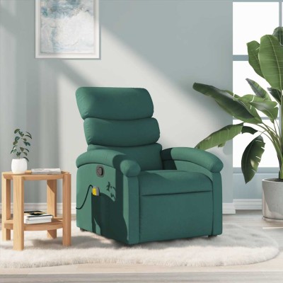 Sillón de masaje reclinable de tela verde oscuro