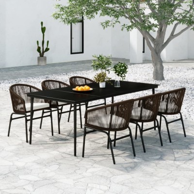 Juego de comedor de jardín 7 piezas marrón