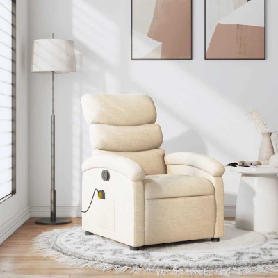 Sillón de masaje reclinable de tela crema