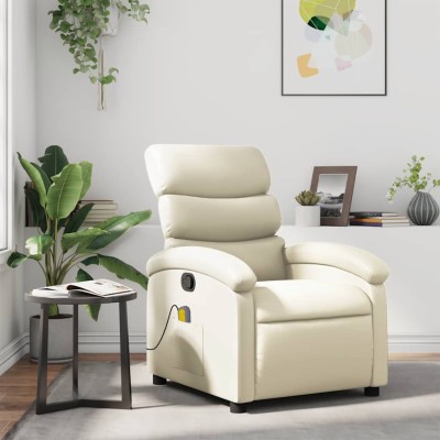Sillón reclinable de masaje cuero sintético crema