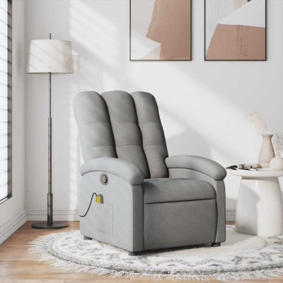 Sillón reclinable de masaje de tela gris claro
