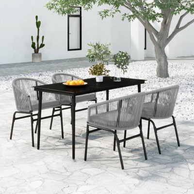 Juego de comedor para jardín 5 piezas ratán sintético gris