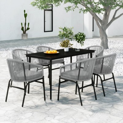 Juego de comedor de jardín 7 piezas ratán sintético gris