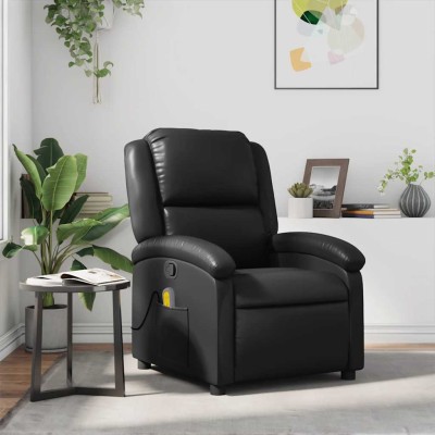 Sillón de masaje reclinable cuero sintético negro
