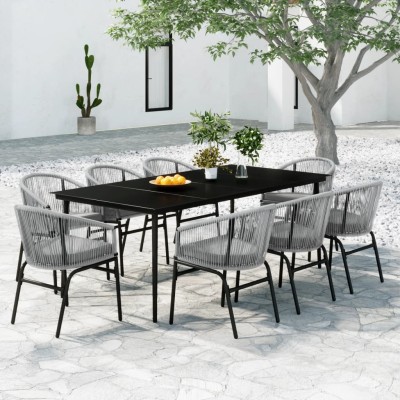 Juego de comedor de jardín 9 piezas ratán sintético gris