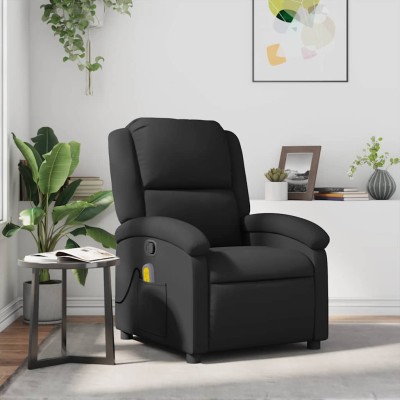 Sillón reclinable de masaje cuero auténtico negro