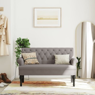 Banco con respaldo tela gris taupe 120x62x75,5 cm