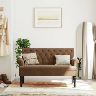 Banco con respaldo ante sintético marrón 120x62x75,5 cm