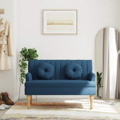 Banco con cojines tela azul 113x64,5x75,5 cm
