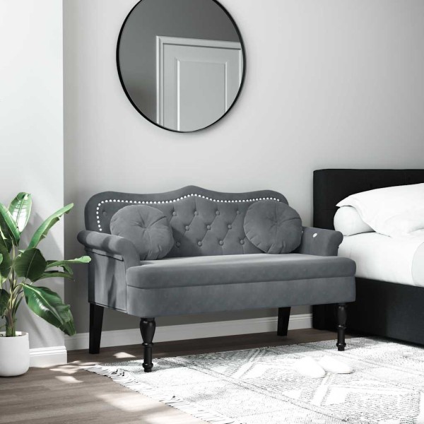 Banco con cojines terciopelo gris oscuro 120,5x65x75 cm