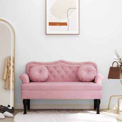 Banco con cojines terciopelo rosa 120,5x65x75 cm